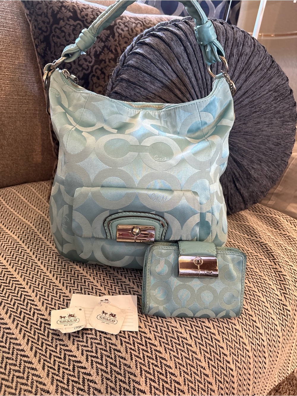 Coach Kristin Op Art Signature Sateen Hobo Bag & Matching Wallet